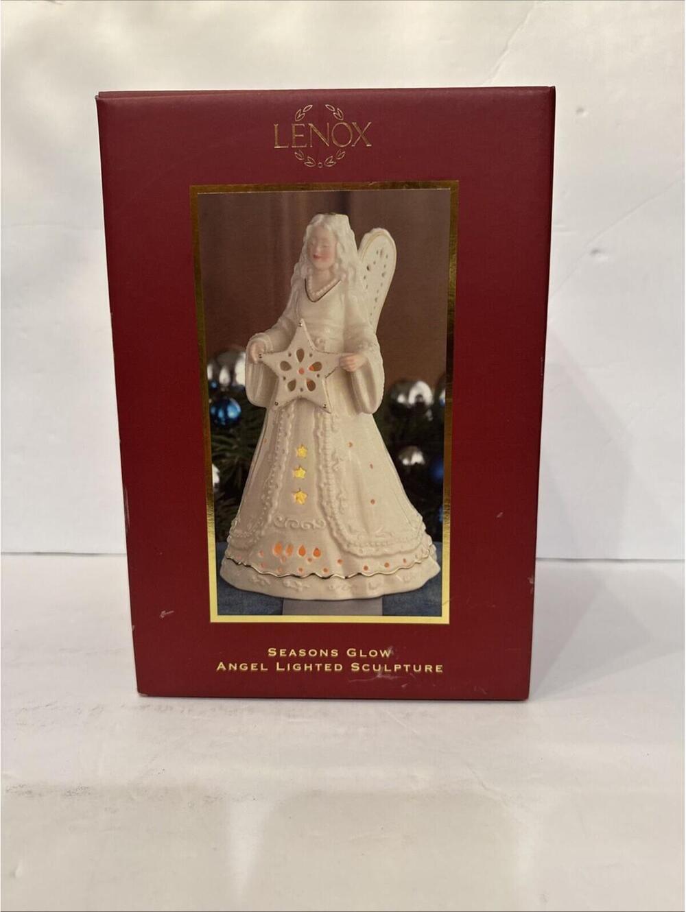 NEW Lenox Seasons Glow Angel Lighted Porcelain 8” Sculpture w/ Gold Trim